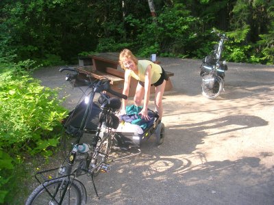 Terry readies her BikeFriday for a trip.